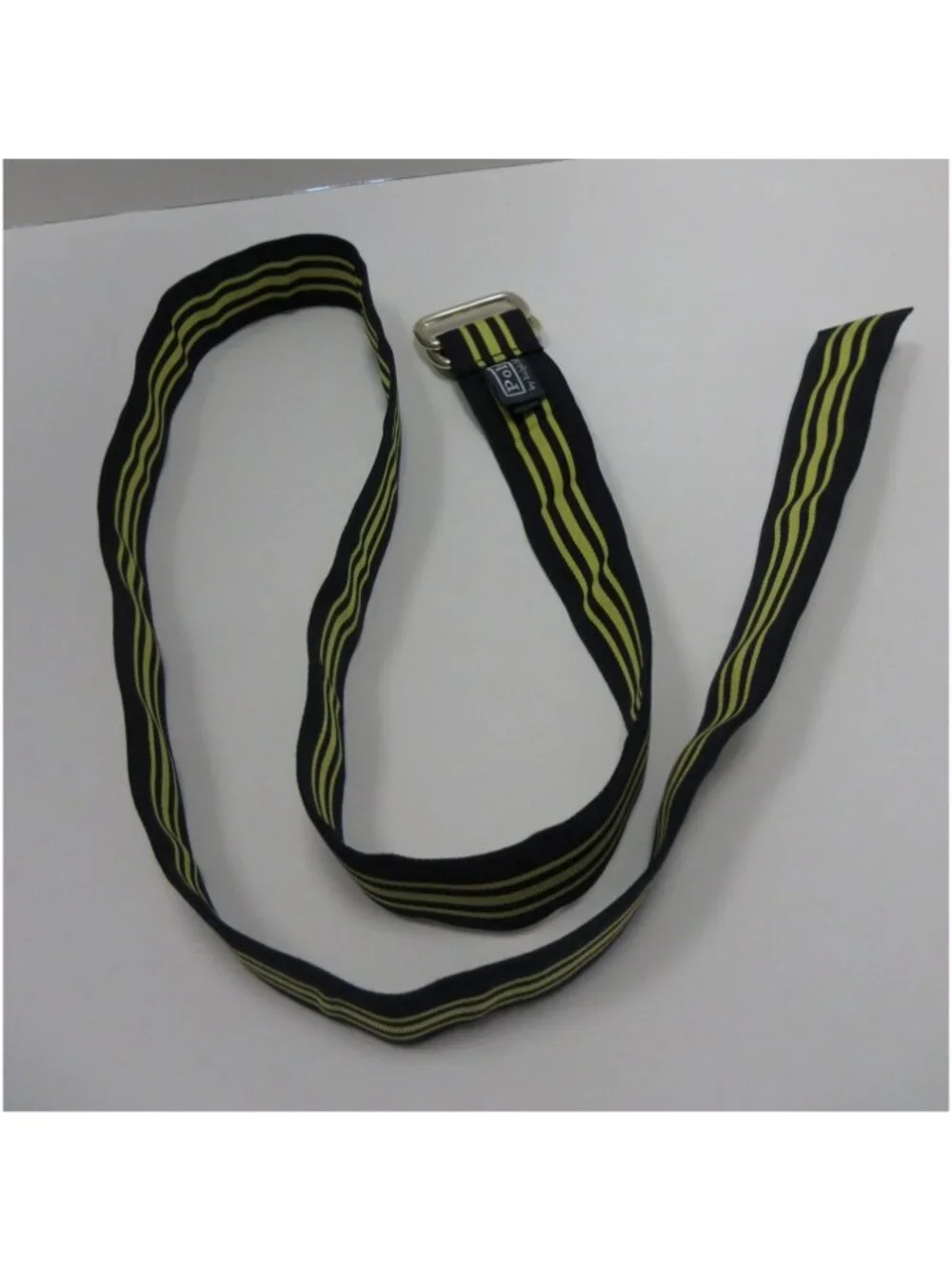Polo Ralph Lauren Belt Yellow Striped D-Ring Buckle Grosgrain Webbing